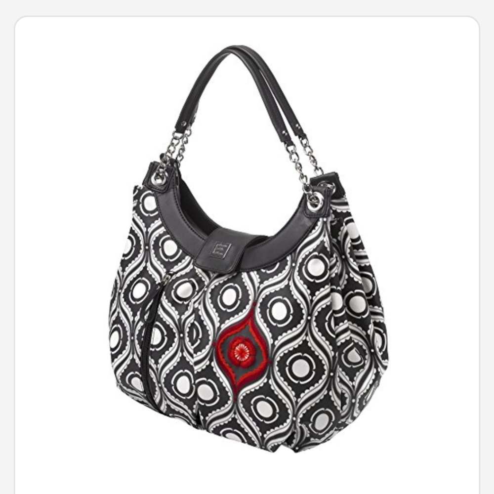 Petunia Pickle Bottom Hobo Hideaway Black‎ & Cream Patterned Diaper Bag Purse